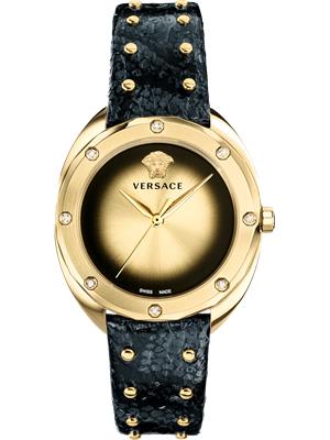 Versace Shadov Black Leather Watch 38mm