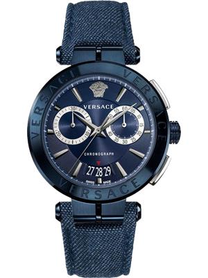 VERSACE AION BLUE DENIM CHRONO WATCH 45MM