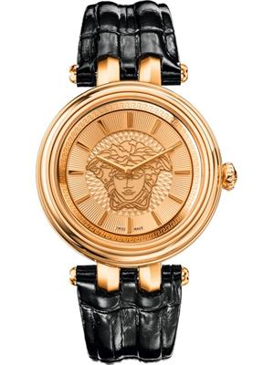 Versace KHAI Gold IP Black Leather Watch 38mm