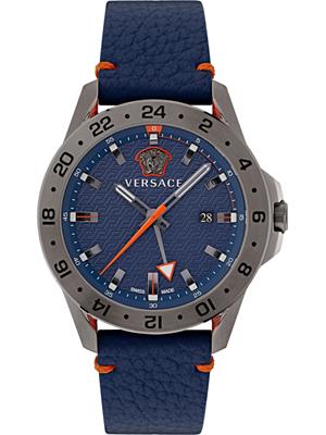 Versace Sport Tech Gmt Leather Watch 45mm