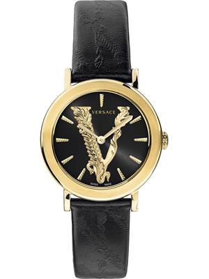 Versace Virtus Black Leather Strap Watch 36mm