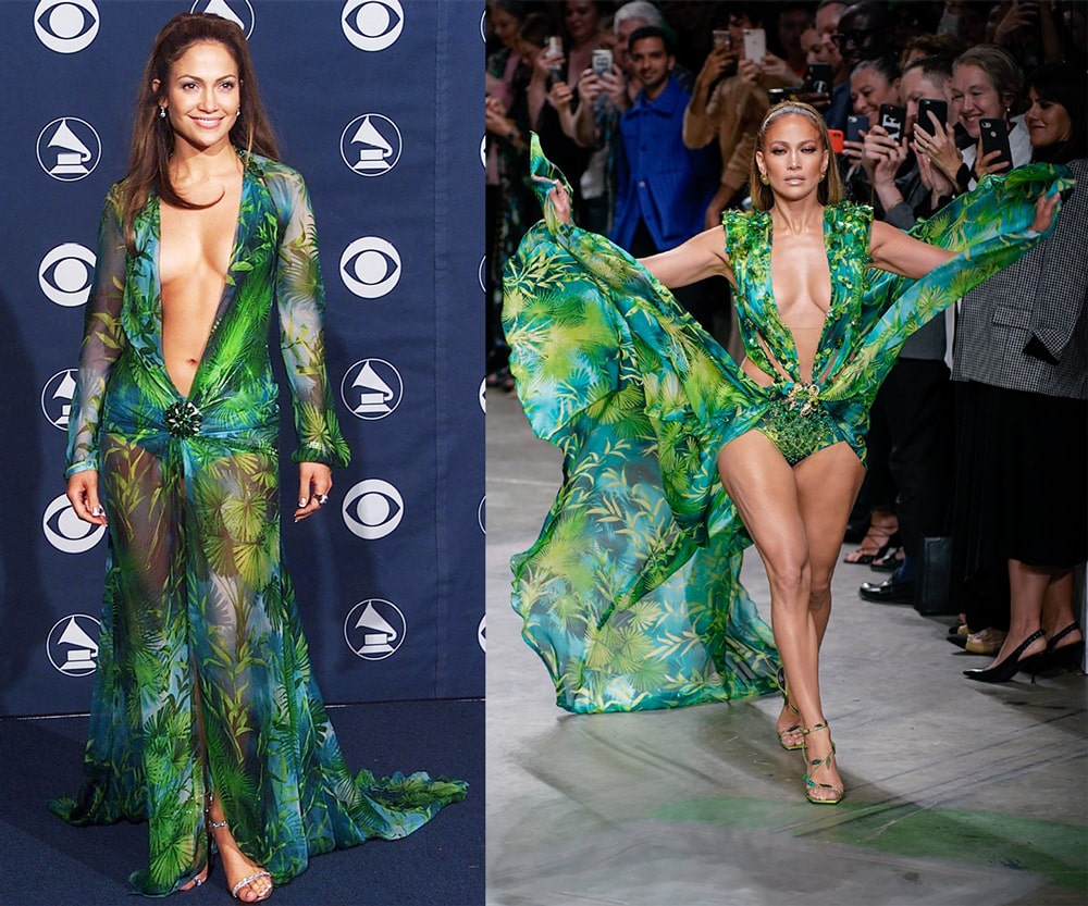 Jennifer Lopez và chiếc váy in họa tiết Jungle tại Tuần lễ thời trang Milan Xuân Hè 2020